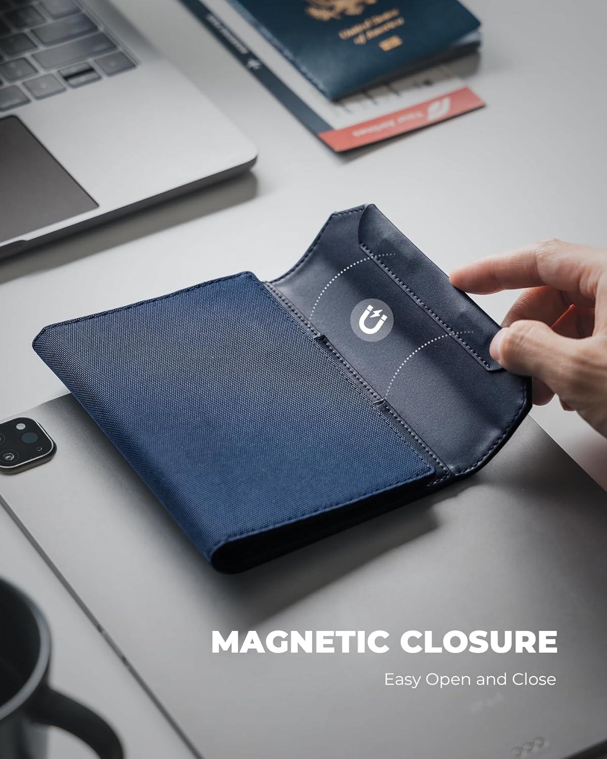 image:imageVULKIT Passport Case with RFID Protection Passport Holder and Vegan Leather Card Holder for Travel Blue