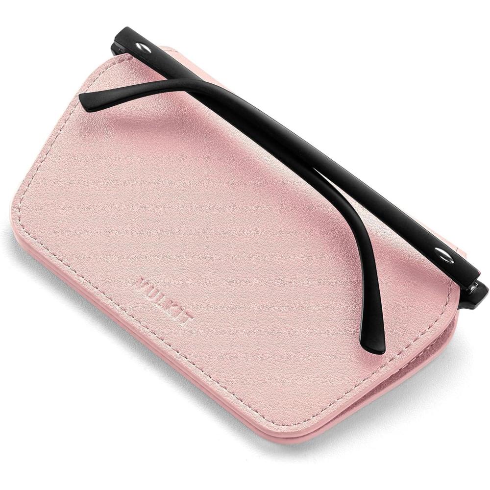 image:imageVULKIT Leather Glasses Case Ultra Slim Sunglasses Case Two Fixed Modes Fits Most Eyeglasses amp Sun GlassesBlush Pink