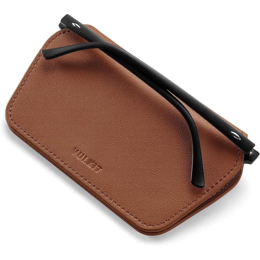image:imageVULKIT Leather Glasses Case Ultra Slim Sunglasses Case Two Fixed Modes Fits Most Eyeglasses amp Sun GlassesMocha Tan