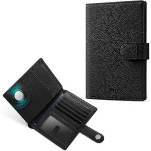 VULKIT Dual Leather Passport Wallet with Airtag Holder Slim Double Passport Holder RFID Blocking Passport Travel Wallet for Women or Men(Black with Airtag slot)