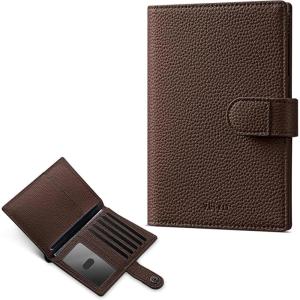 VULKIT Dual Leather Passport Wallet with Airtag Holder Slim Double Passport Holder RFID Blocking Passport Travel Wallet for Women or Men(Espresso)