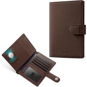 VULKIT Dual Leather Passport Wallet with Airtag Holder Slim Double Passport Holder RFID Blocking Passport Travel Wallet for Women or Men(Espresso with Airtag slot)