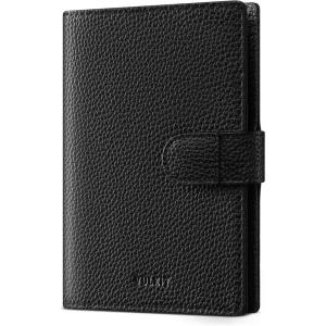 VULKIT Dual Leather Passport Wallet with Airtag Holder Slim Double Passport Holder RFID Blocking Passport Travel Wallet for Women or Men(Grain Black)
