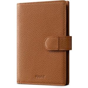 VULKIT Dual Leather Passport Wallet with Airtag Holder Slim Double Passport Holder RFID Blocking Passport Travel Wallet for Women or Men(Grain Browm)