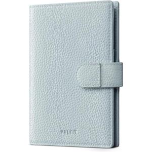 VULKIT Dual Leather Passport Wallet with Airtag Holder Slim Double Passport Holder RFID Blocking Passport Travel Wallet for Women or Men(Grain LightBlue)