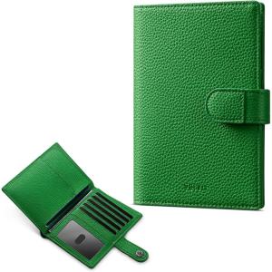 VULKIT Dual Leather Passport Wallet with Airtag Holder Slim Double Passport Holder RFID Blocking Passport Travel Wallet for Women or Men(Green)