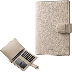 VULKIT Dual Leather Passport Wallet with Airtag Holder Slim Double Passport Holder RFID Blocking Passport Travel Wallet for Women or Men(Ivory Grey)