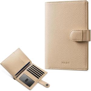VULKIT Dual Leather Passport Wallet with Airtag Holder Slim Double Passport Holder RFID Blocking Passport Travel Wallet for Women or Men(Nude)