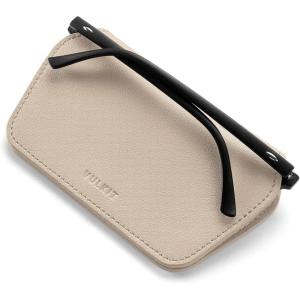 VULKIT Leather Glasses Case, Ultra Slim Sunglasses Case, Two Fixed Modes, Fits Most Eyeglasses & Sun Glasses(Moonlight Taupe)