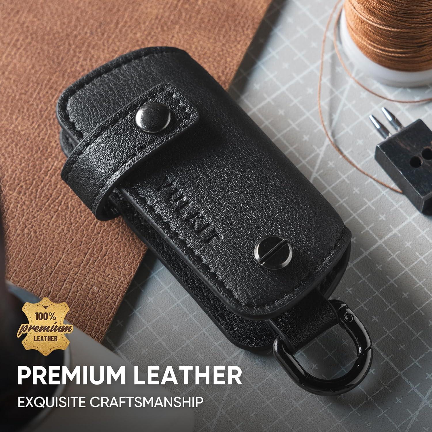 image:imageVULKIT Key Organizer Premium Leather Keychain Compact Design Everyday Carry AccessoriesBlack