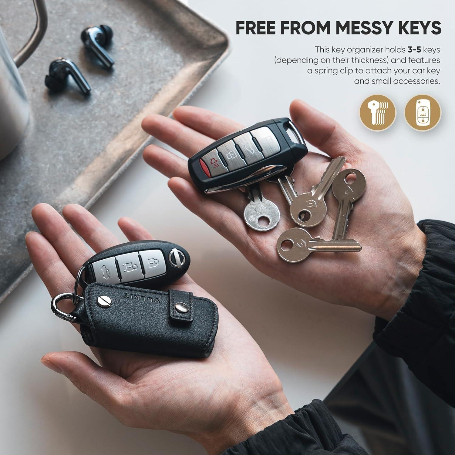 image:imageVULKIT Key Organizer Premium Leather Keychain Compact Design Everyday Carry AccessoriesBlack