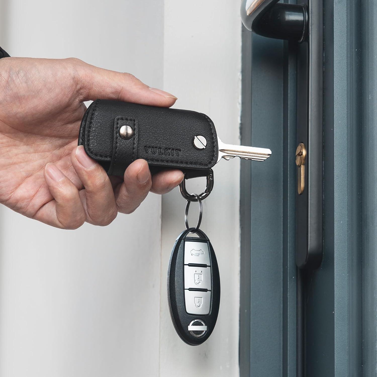 image:imageVULKIT Key Organizer Premium Leather Keychain Compact Design Everyday Carry AccessoriesBlack