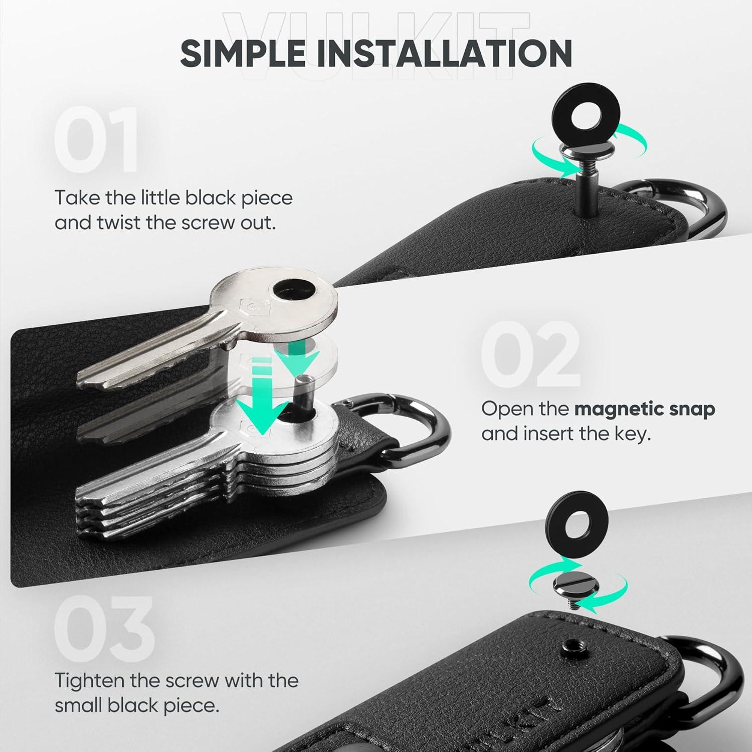 image:imageVULKIT Key Organizer Premium Leather Keychain Compact Design Everyday Carry AccessoriesBlack