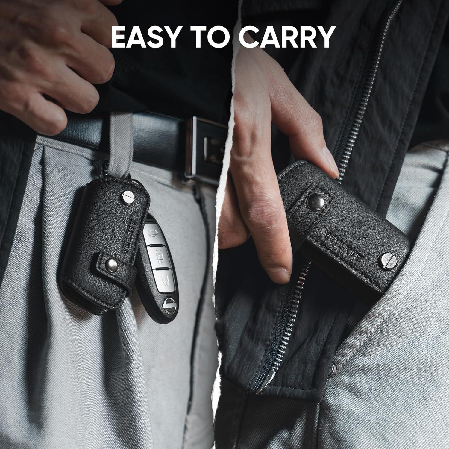 image:imageVULKIT Key Organizer Premium Leather Keychain Compact Design Everyday Carry AccessoriesBlack