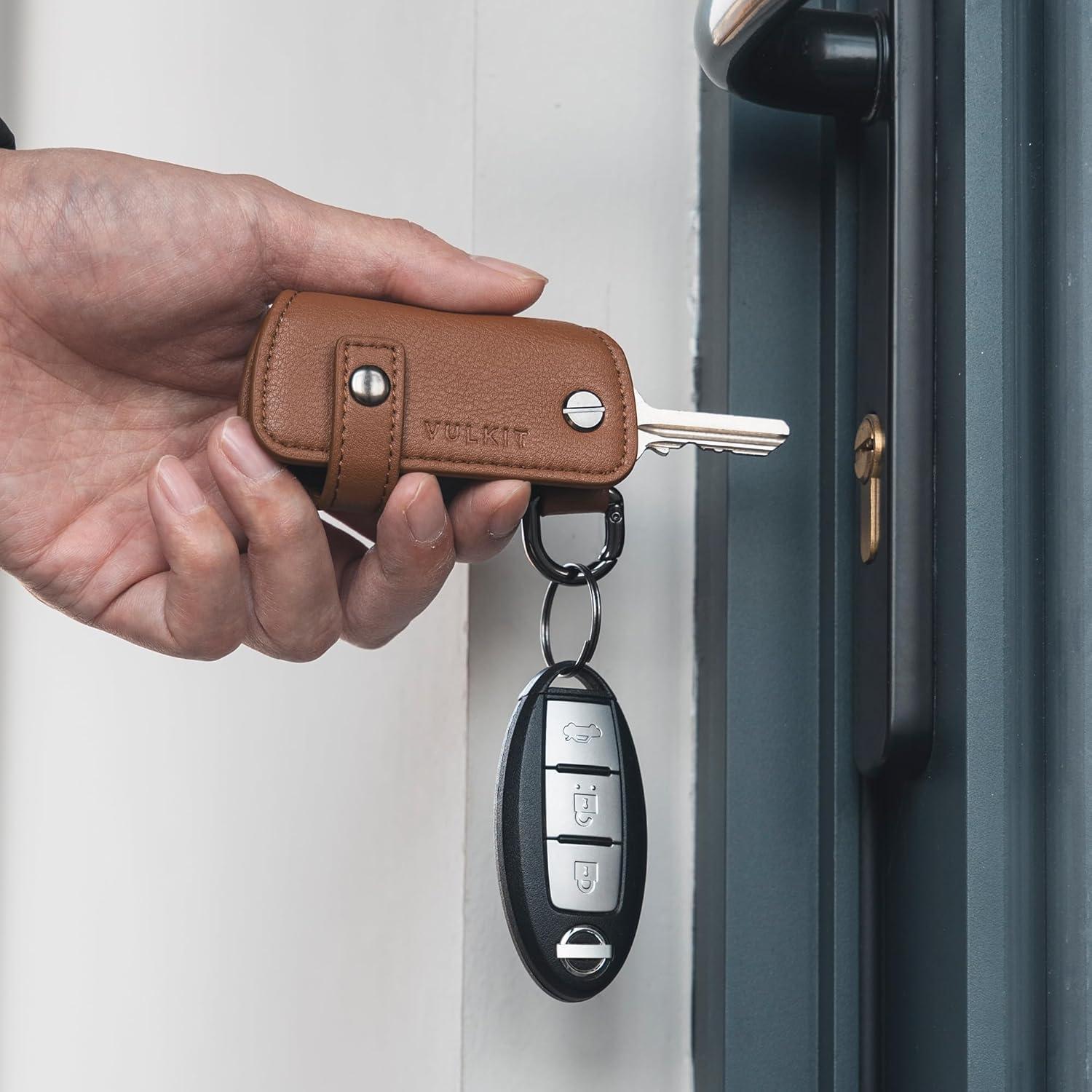 image:imageVULKIT Key Organizer Premium Leather Keychain Compact Design Everyday Carry AccessoriesBrown