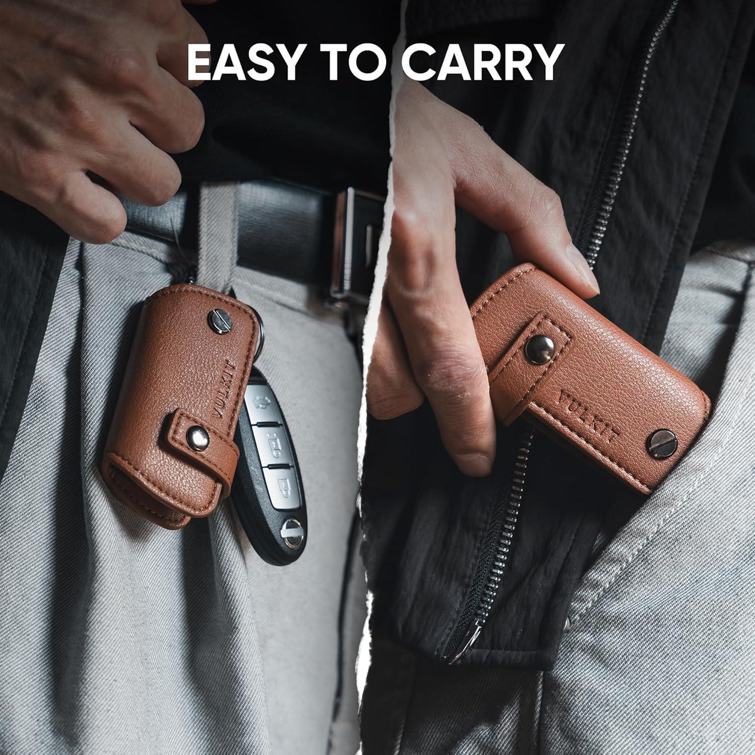 image:imageVULKIT Key Organizer Premium Leather Keychain Compact Design Everyday Carry AccessoriesBrown