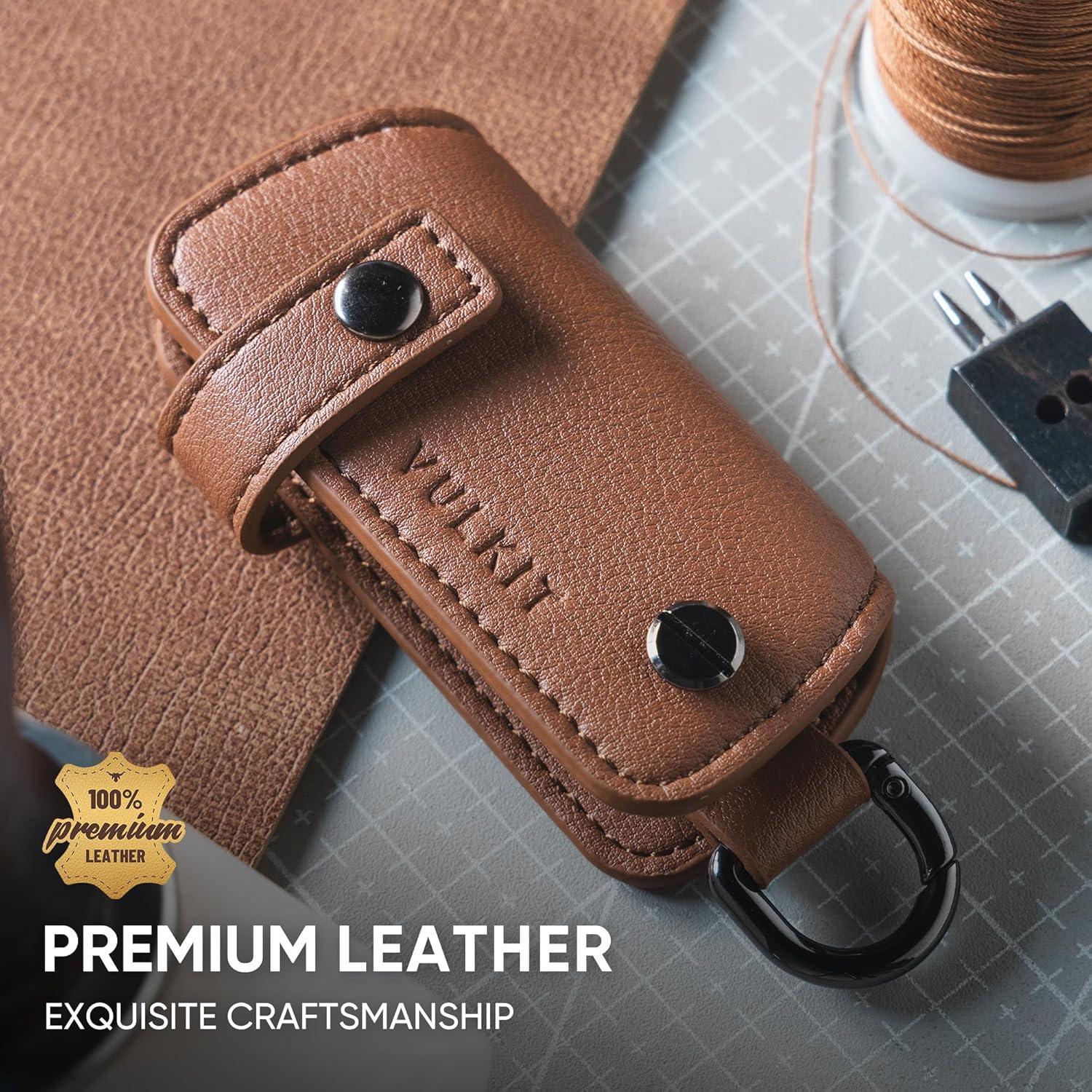 image:imageVULKIT Key Organizer Premium Leather Keychain Compact Design Everyday Carry AccessoriesBrown