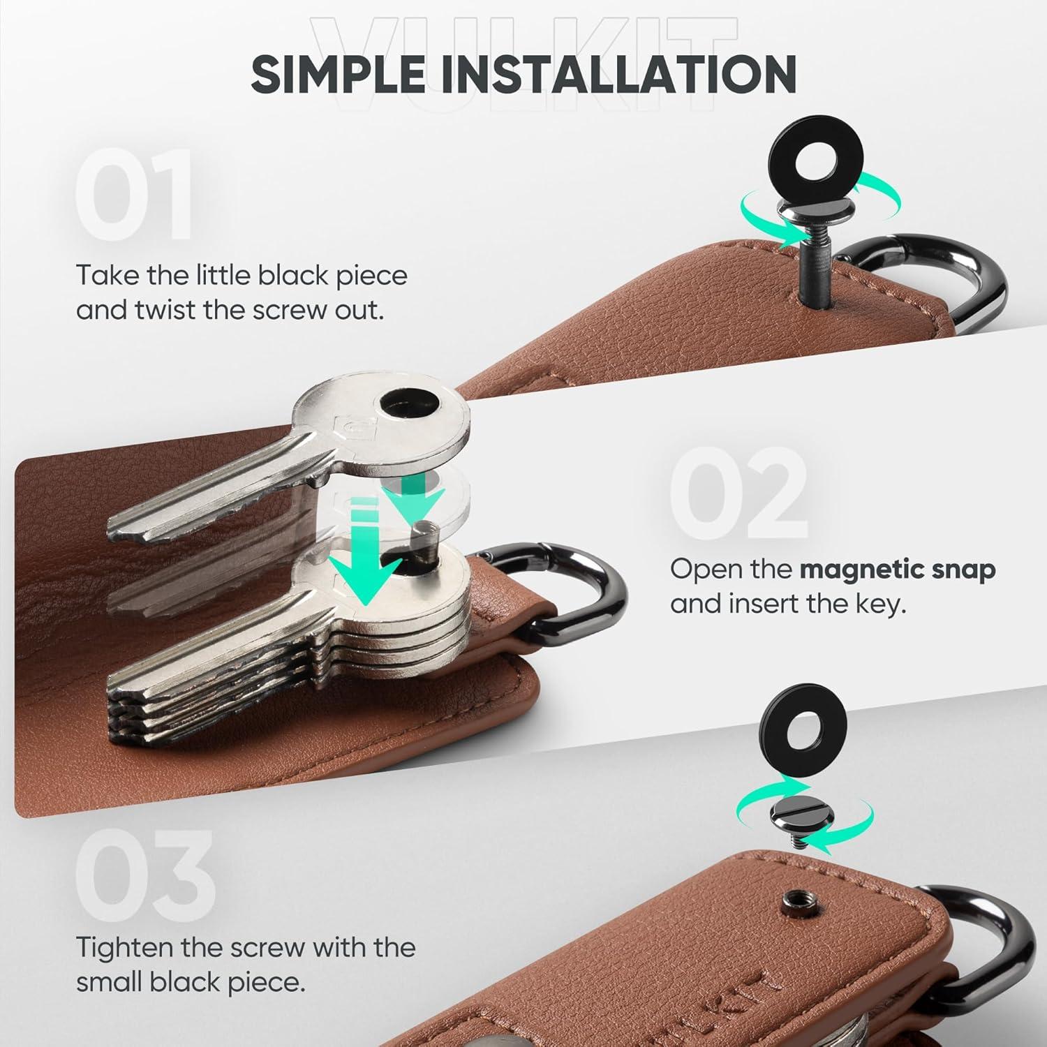 image:imageVULKIT Key Organizer Premium Leather Keychain Compact Design Everyday Carry AccessoriesBrown