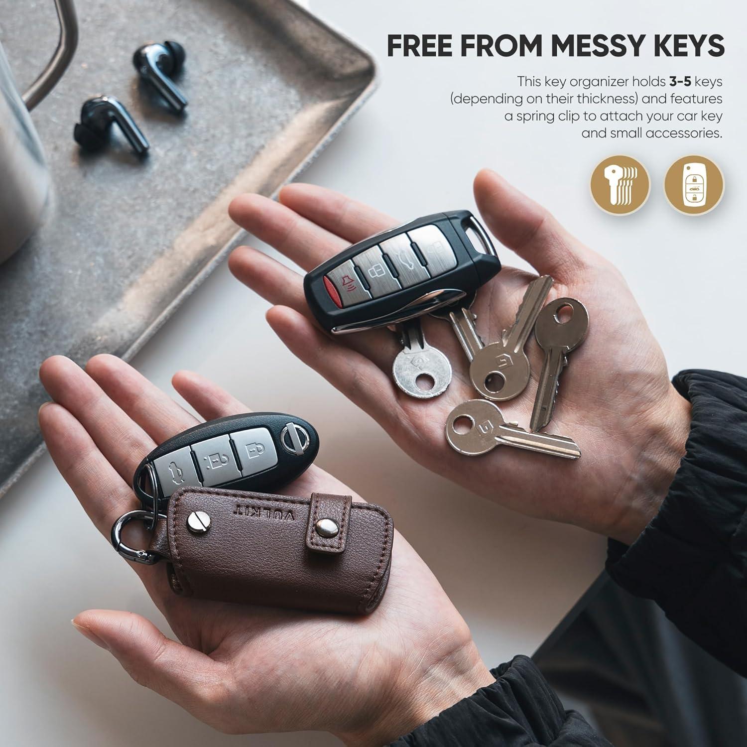 image:imageVULKIT Key Organizer Premium Leather Keychain Compact Design Everyday Carry AccessoriesEspresso