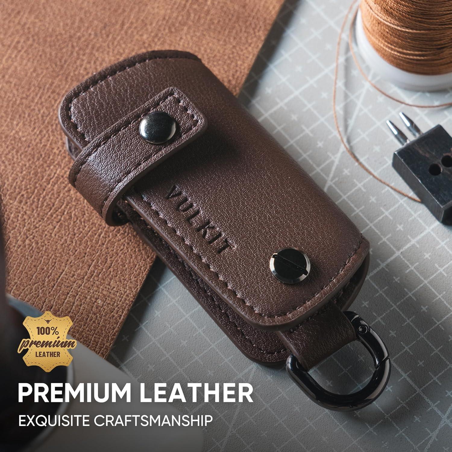 image:imageVULKIT Key Organizer Premium Leather Keychain Compact Design Everyday Carry AccessoriesEspresso