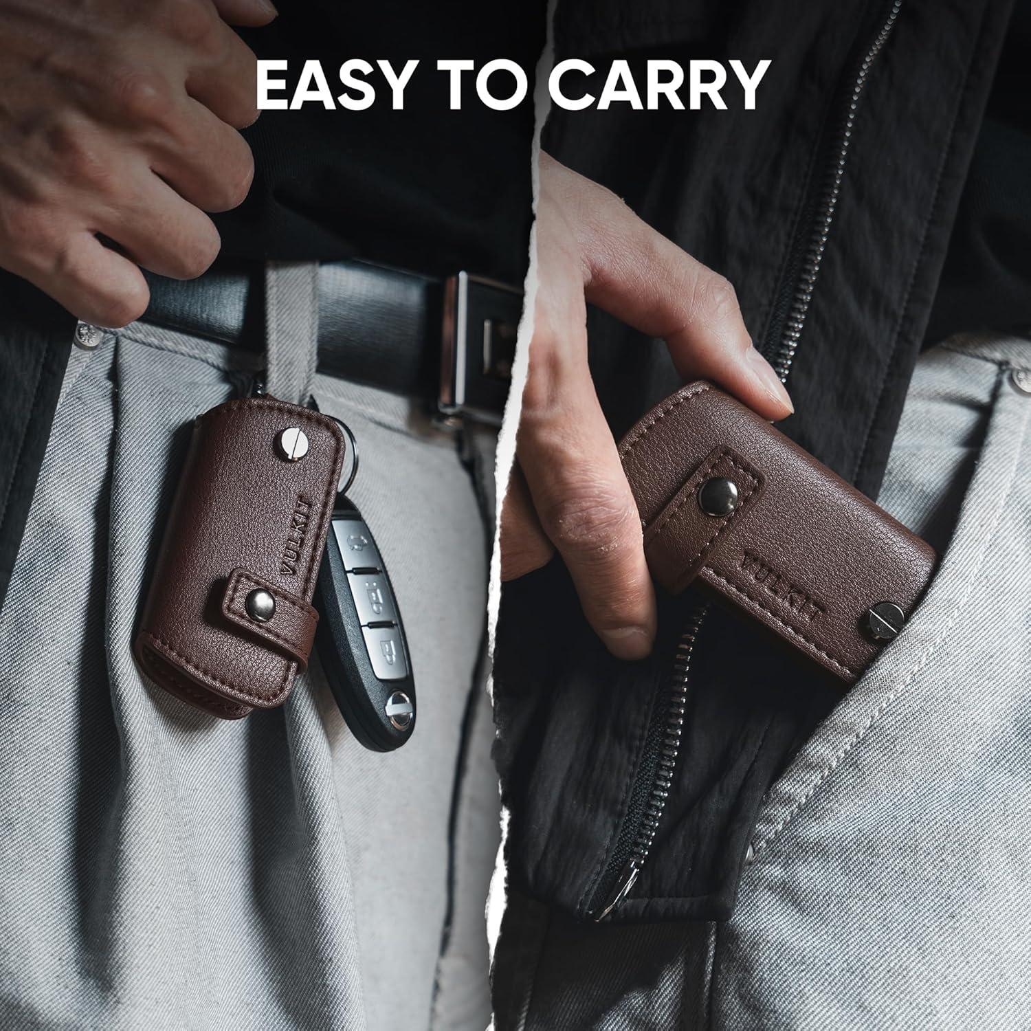 image:imageVULKIT Key Organizer Premium Leather Keychain Compact Design Everyday Carry AccessoriesEspresso
