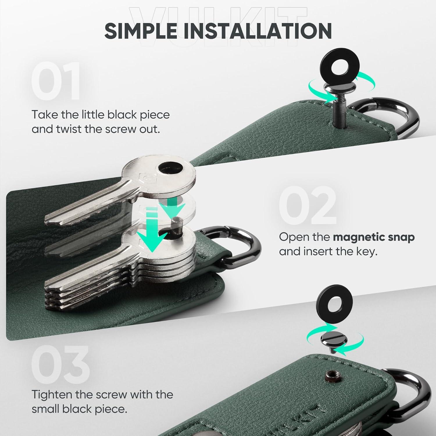 image:imageVULKIT Key Organizer Premium Leather Keychain Compact Design Everyday Carry AccessoriesGreen