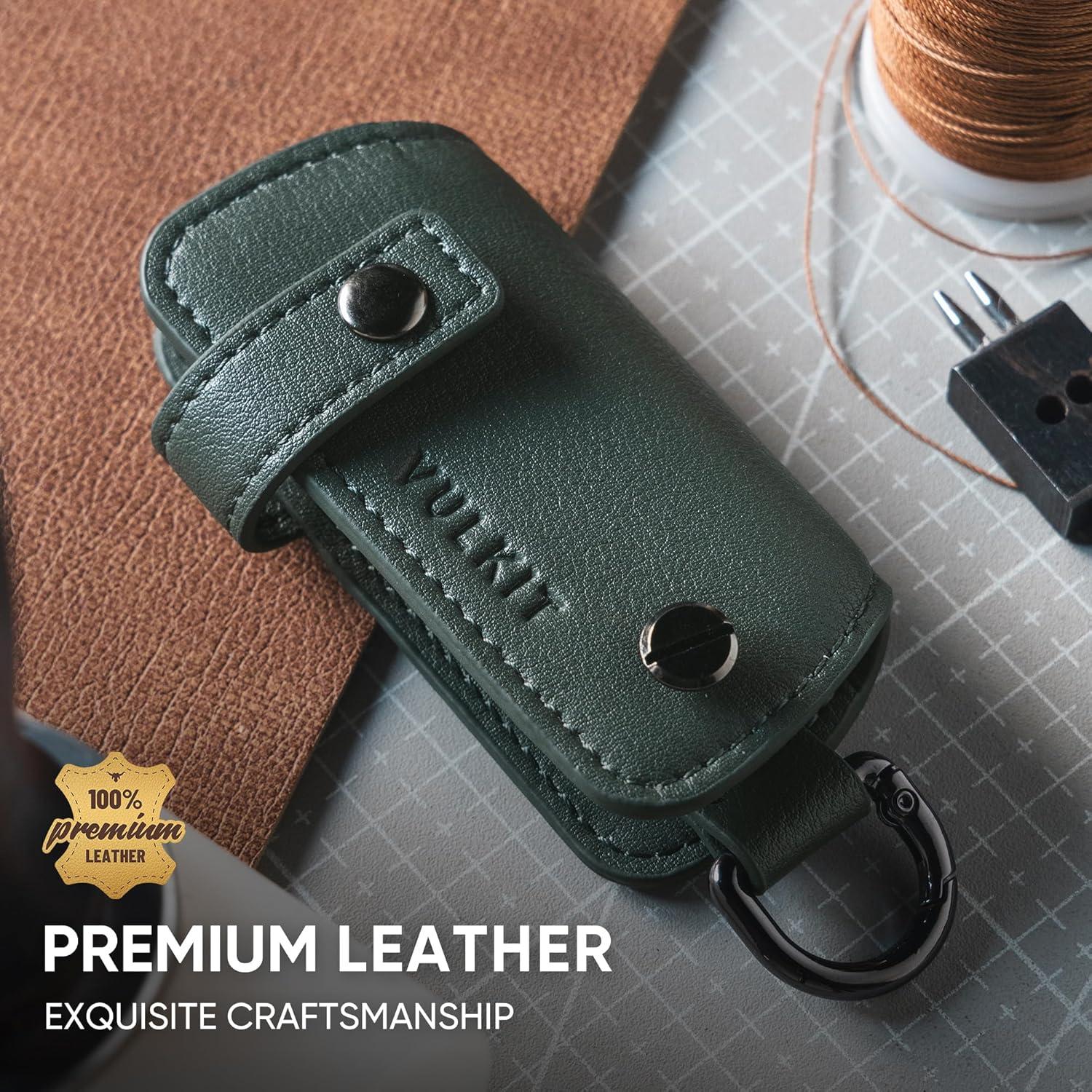 image:imageVULKIT Key Organizer Premium Leather Keychain Compact Design Everyday Carry AccessoriesGreen