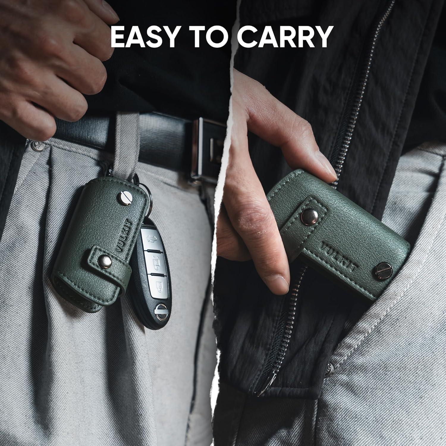 image:imageVULKIT Key Organizer Premium Leather Keychain Compact Design Everyday Carry AccessoriesGreen