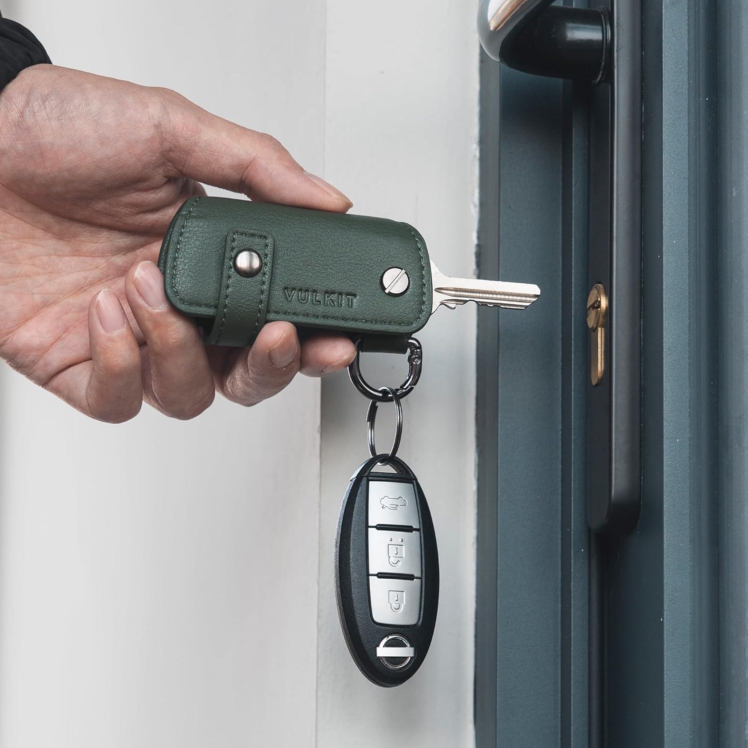 image:imageVULKIT Key Organizer Premium Leather Keychain Compact Design Everyday Carry AccessoriesGreen