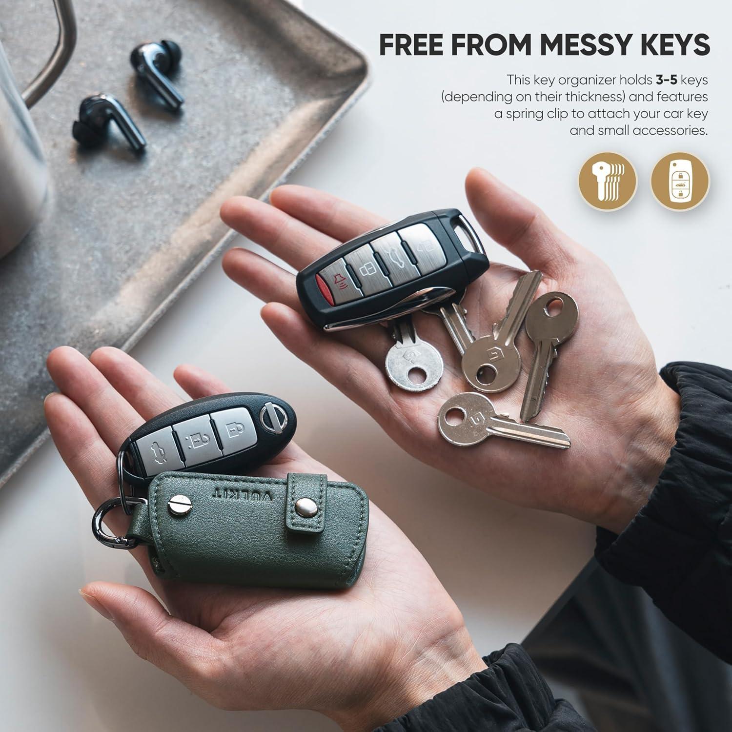 image:imageVULKIT Key Organizer Premium Leather Keychain Compact Design Everyday Carry AccessoriesGreen