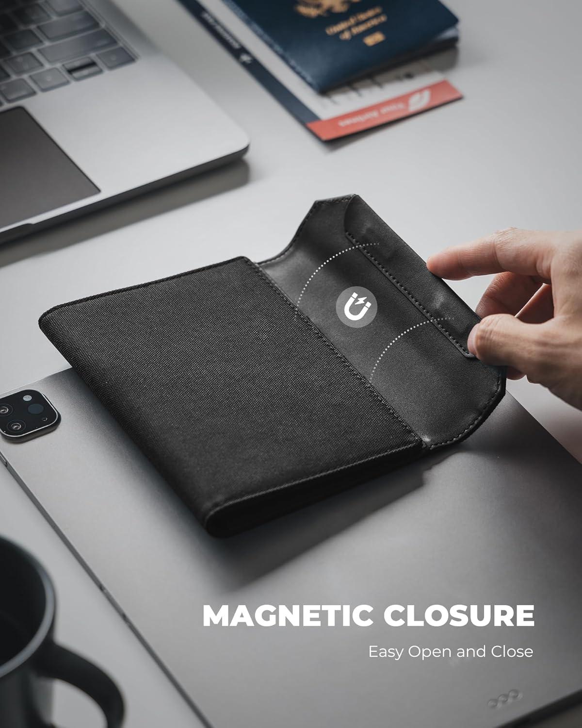 image:imageVULKIT RFID Blocking Leather Passport amp Card Holder Dual Person Travel Passport Wallet with Secure Magnetic Closure PinkBlack