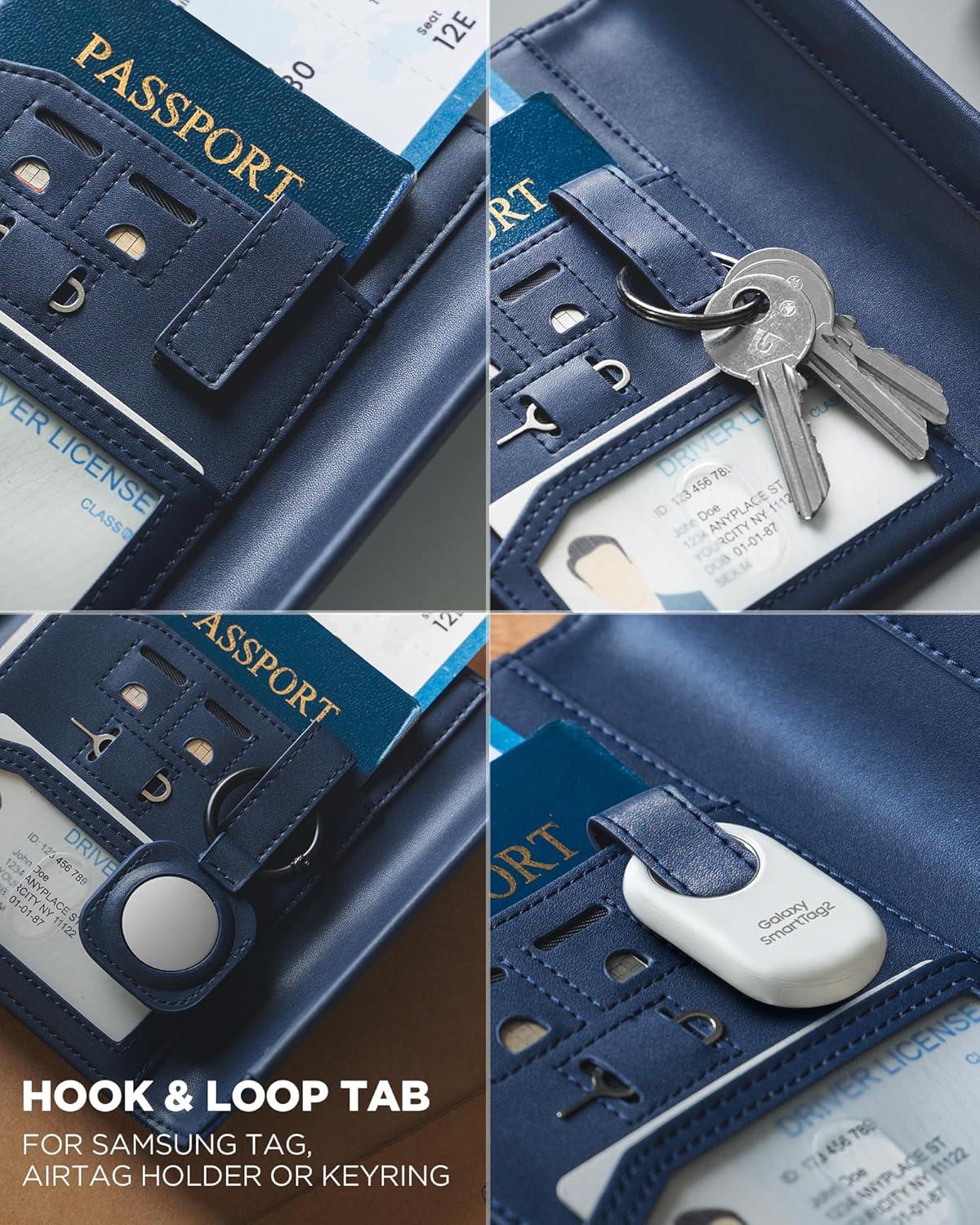 image:imageVULKIT RFID Blocking Leather Passport amp Card Holder Dual Person Travel Passport Wallet with Secure Magnetic Closure PinkBlue