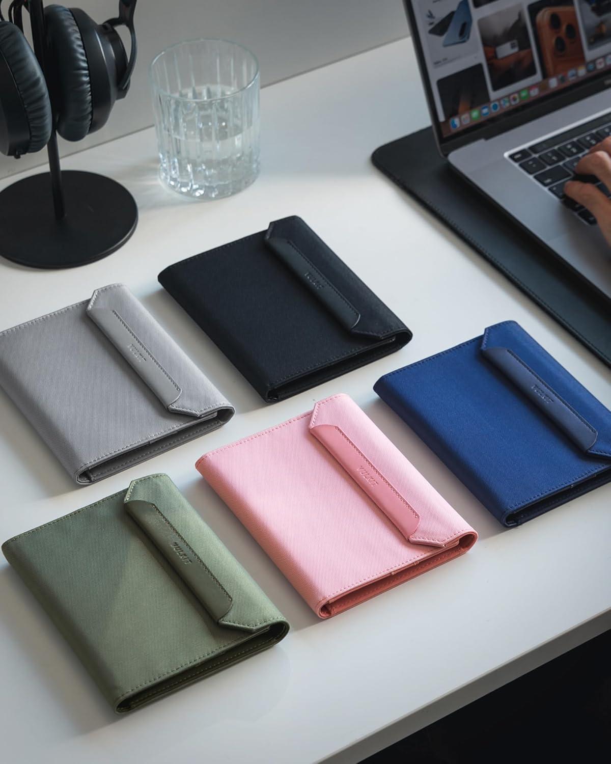 image:imageVULKIT RFID Blocking Leather Passport amp Card Holder Dual Person Travel Passport Wallet with Secure Magnetic Closure PinkGreen