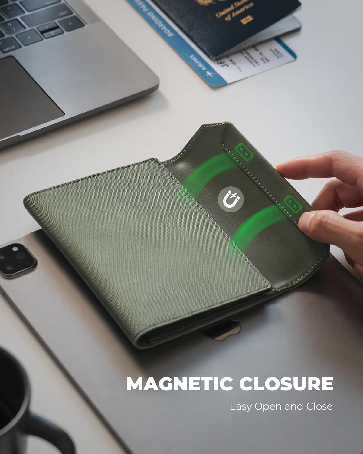 image:imageVULKIT RFID Blocking Leather Passport amp Card Holder Dual Person Travel Passport Wallet with Secure Magnetic Closure PinkGreen