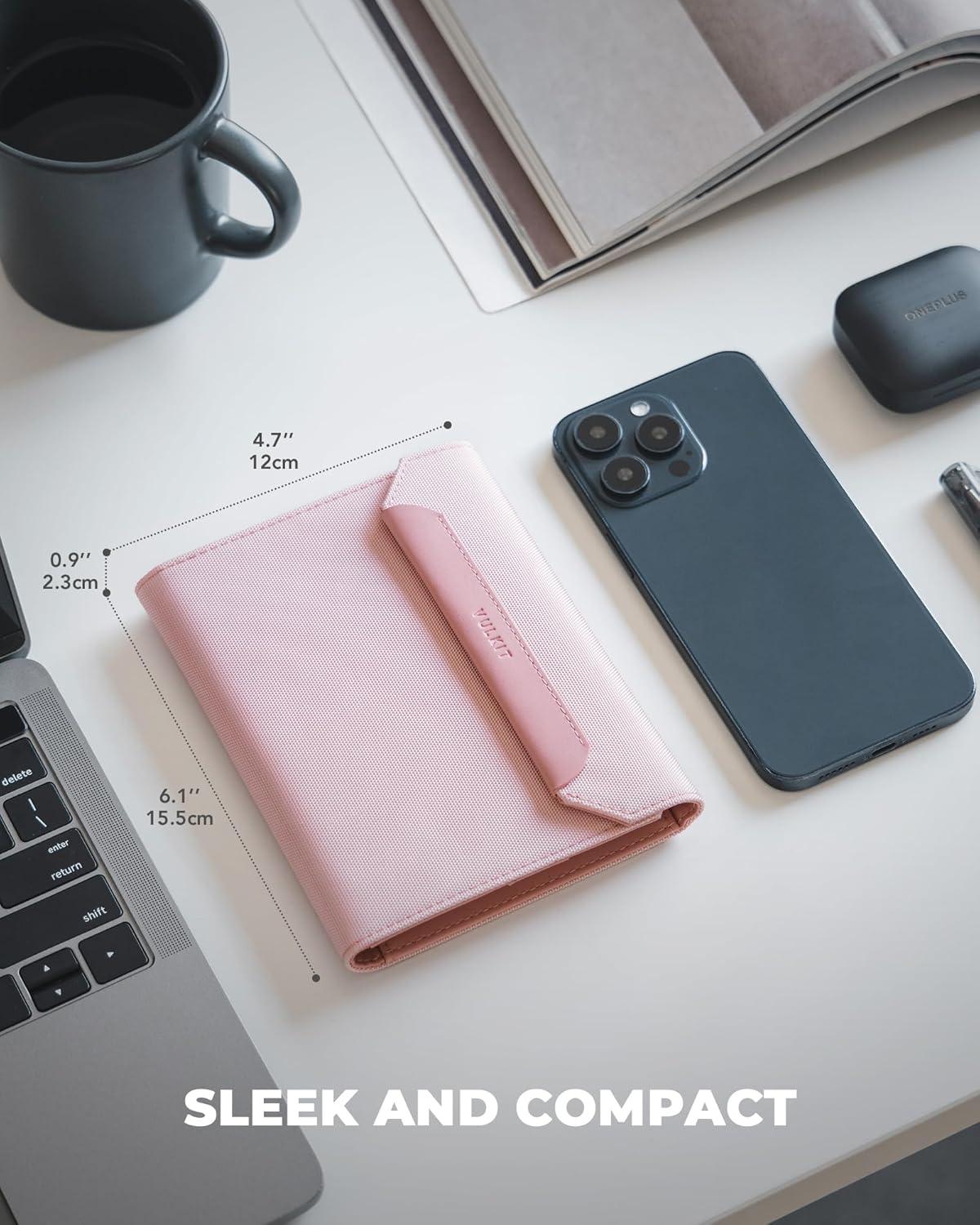 image:imageVULKIT RFID Blocking Leather Passport amp Card Holder Dual Person Travel Passport Wallet with Secure Magnetic Closure PinkPink