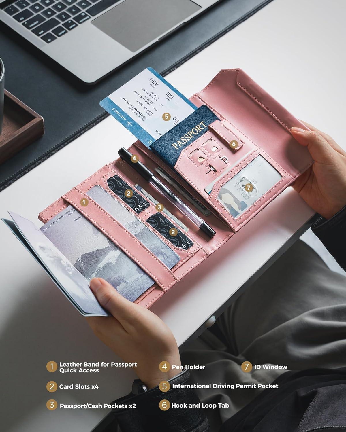 image:imageVULKIT RFID Blocking Leather Passport amp Card Holder Dual Person Travel Passport Wallet with Secure Magnetic Closure PinkPink