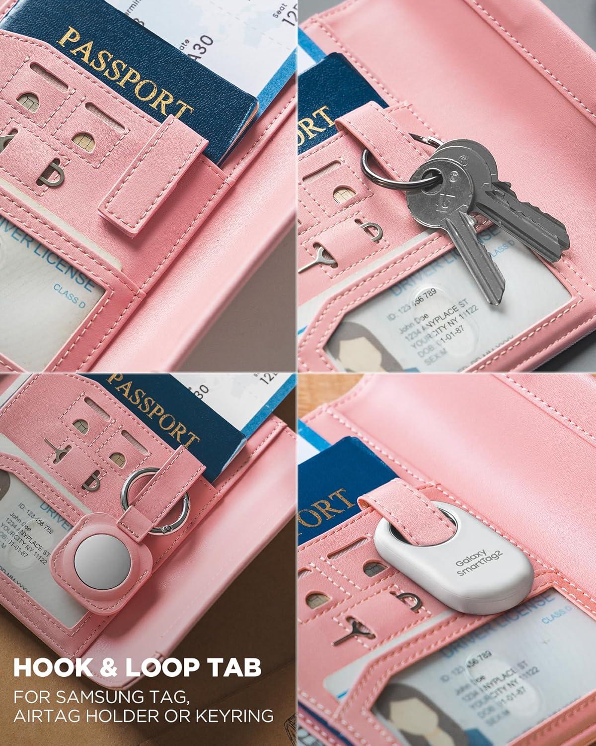 image:imageVULKIT RFID Blocking Leather Passport amp Card Holder Dual Person Travel Passport Wallet with Secure Magnetic Closure PinkPink