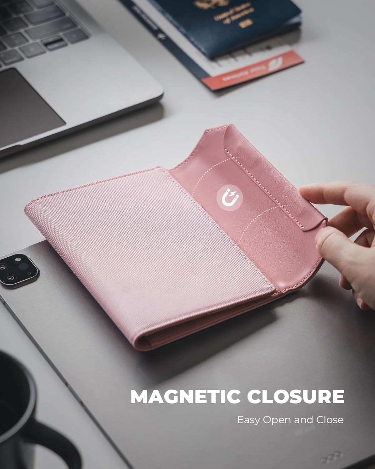 image:imageVULKIT RFID Blocking Leather Passport amp Card Holder Dual Person Travel Passport Wallet with Secure Magnetic Closure PinkPink