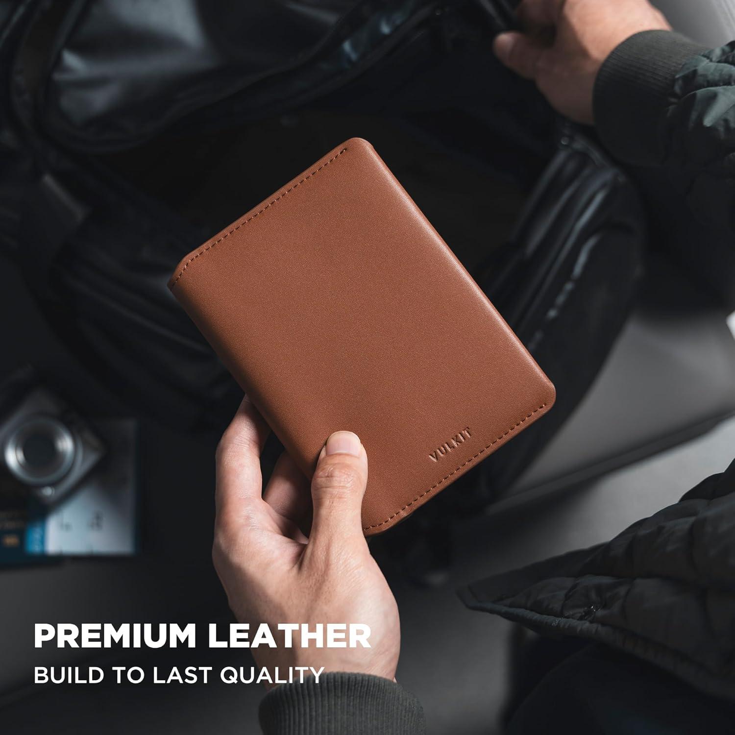 image:imageVULKIT Slim Minimalist Passport Wallet RFID Blocking Passport Holder for Travel Leather Travel Wallet for Men Women Magnetic ClosureBrown