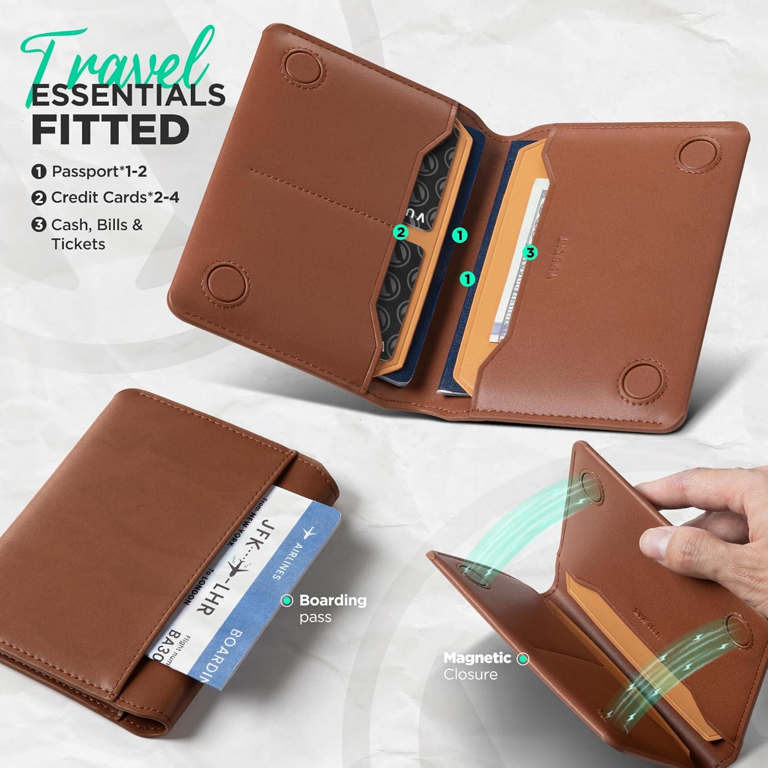 image:imageVULKIT Slim Minimalist Passport Wallet RFID Blocking Passport Holder for Travel Leather Travel Wallet for Men Women Magnetic ClosureBrown