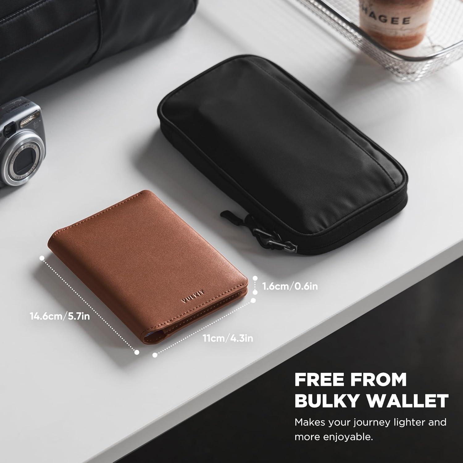 image:imageVULKIT Slim Minimalist Passport Wallet RFID Blocking Passport Holder for Travel Leather Travel Wallet for Men Women Magnetic ClosureBrown