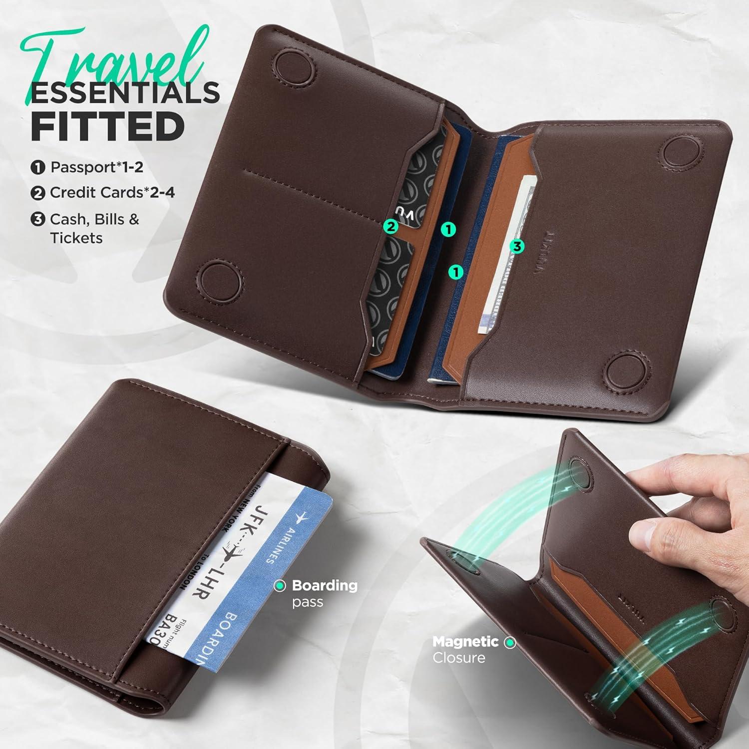 image:imageVULKIT Slim Minimalist Passport Wallet RFID Blocking Passport Holder for Travel Leather Travel Wallet for Men Women Magnetic ClosureEspresso