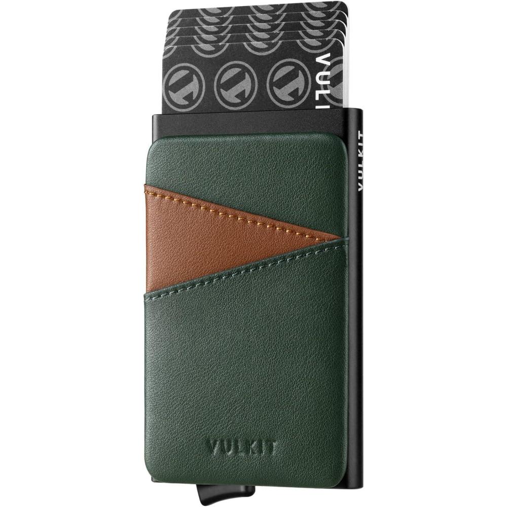 image:imageVULKIT Cardholder Wallet for Men Metal Wallets with RFID Blocking Layer Slim Minimalist Aluminum Wallet with Pop up Quick Card Access Business Card Holder Holds up to 7 CardsGreen
