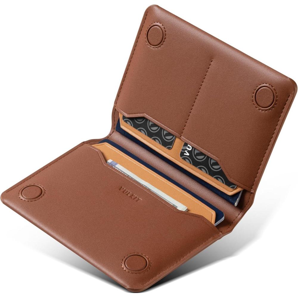 image:imageVULKIT Slim Minimalist Passport Wallet RFID Blocking Passport Holder for Travel Leather Travel Wallet for Men Women Magnetic ClosureBrown