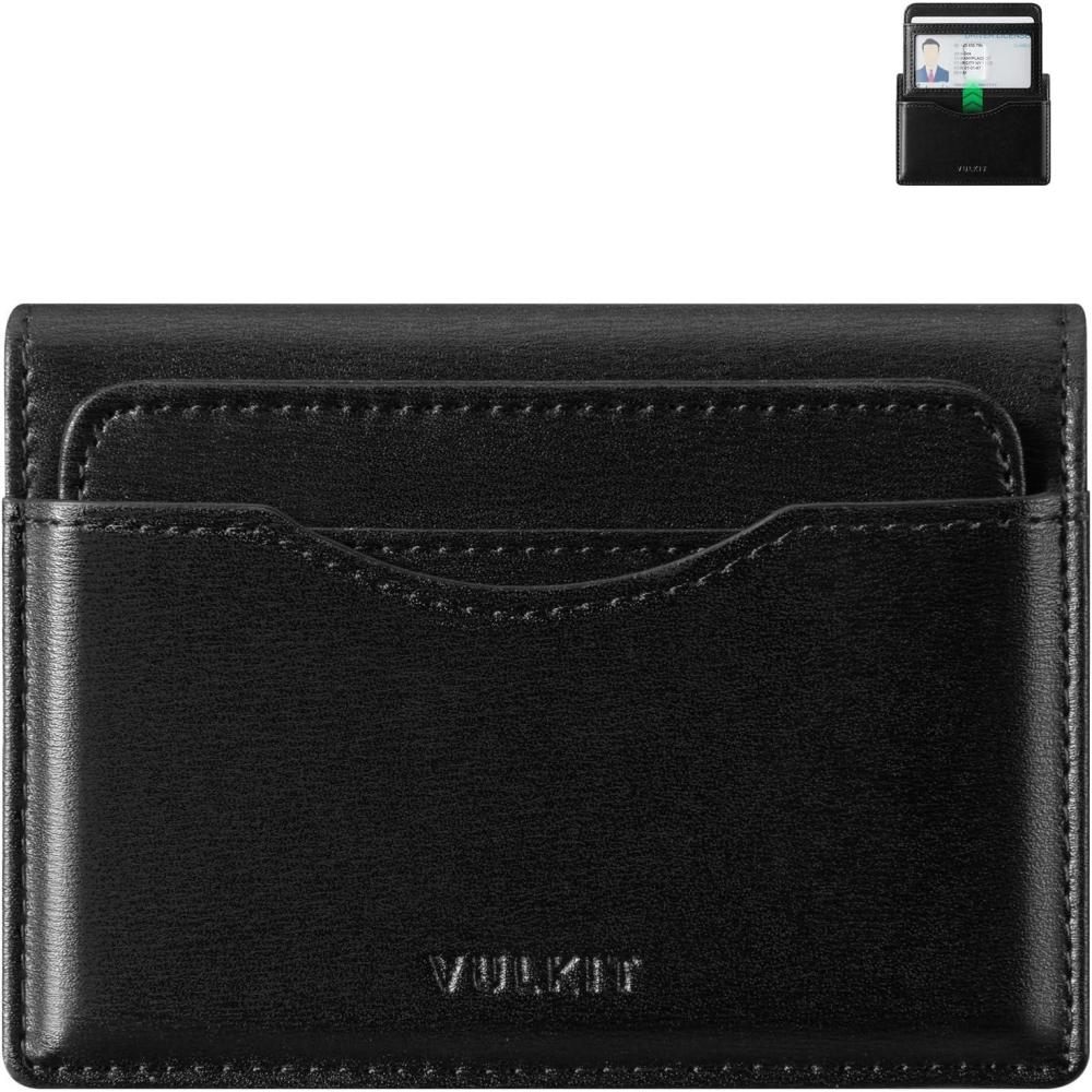 image:imageVULKIT Small Wallet for Men Leather RFID Wallet with Remove ID Window Bifold Mens Wallets with Card Holder Banknote Compartment Credit Card Wallet for Women BlackJet Black
