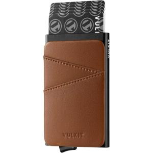 VULKIT Cardholder Wallet for Men Metal Wallets with RFID Blocking Layer Slim Minimalist Aluminum Wallet with Pop up Quick Card Access Business Card Holder, Holds up to 7 Cards(Brown)