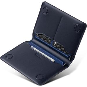 VULKIT Slim Minimalist Passport Wallet RFID Blocking Passport Holder for Travel, Leather Travel Wallet for Men Women, Magnetic Closure(Navy)