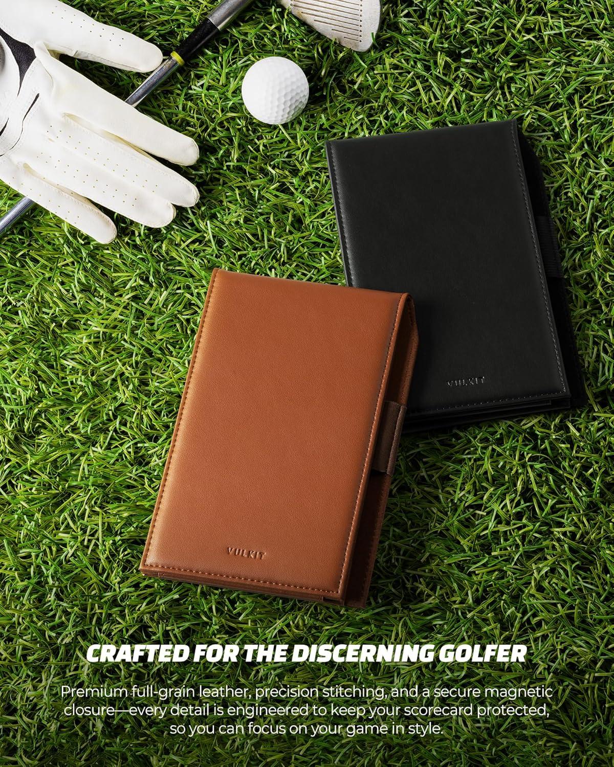 image:imageVULKIT Magnetic Golf Scorecard Holder HighEnd Leather Yardage Book Cover Universal Fit Golf Accessories for Most Back PocketBlack