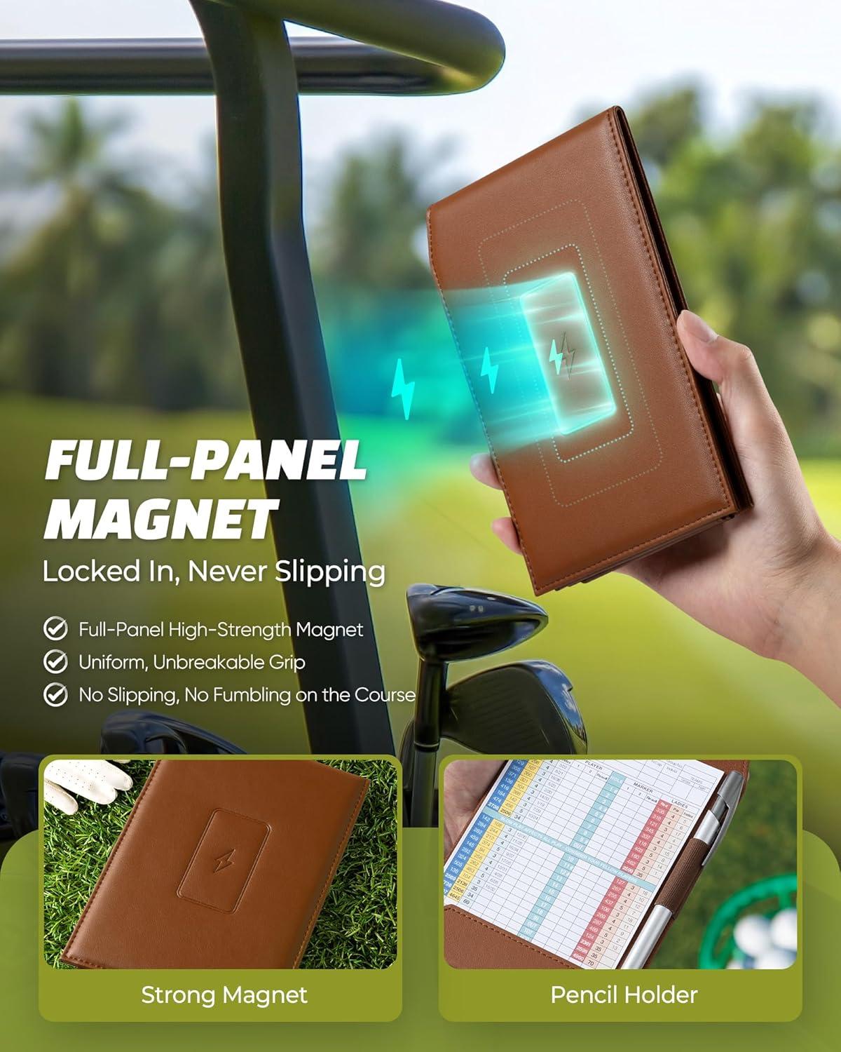 image:imageVULKIT Magnetic Golf Scorecard Holder HighEnd Leather Yardage Book Cover Universal Fit Golf Accessories for Most Back PocketBrown