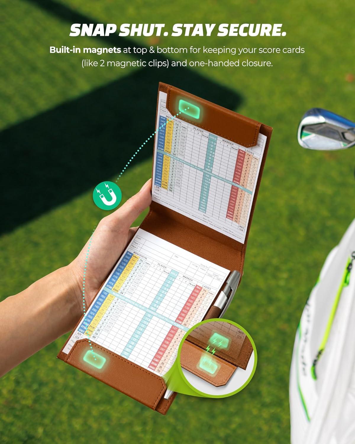 image:imageVULKIT Magnetic Golf Scorecard Holder HighEnd Leather Yardage Book Cover Universal Fit Golf Accessories for Most Back PocketBrown